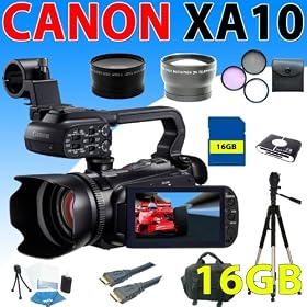 Canon XA10 XA-10 HD Professional Camcorder + Wide Angle Lens + 2X Telephoto Lens + 3Pcs Filter Kit + 16GB SDHC Memory + Professional Camcorder Case + Tripod And More (16GB Professional Kit)