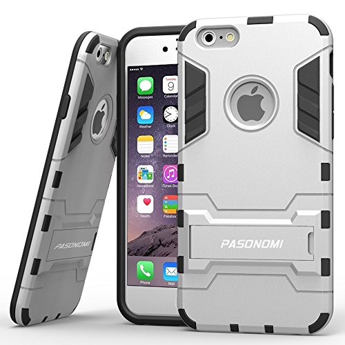 iPhone 6 Plus Case, Pasonomi® [Heavy Duty] [Shock-Absorption] [Kickstand Feature] Hybrid Dual Layer Armor Defender Full Body Protective Case Cover for iPhone 6 Plus (5.5Inch) (Sliver)