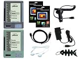 iShoppingdeals - Gray/Green Soft Skin Case + Car Charger + AC Travel Charger + USB Data Cable + Headphone + Screen Protector + Fishbone Keychain for Ectaco Jetbook Lite eBook Reader