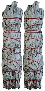 SK White Sage Smudging Stick White Sage(Salvia apiana), Large, 8-9-Inch, 2-Pack