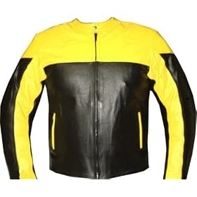 MOTORCYCLE CE ARMOR LEATHER JACKET SPORT BIKE Yellow