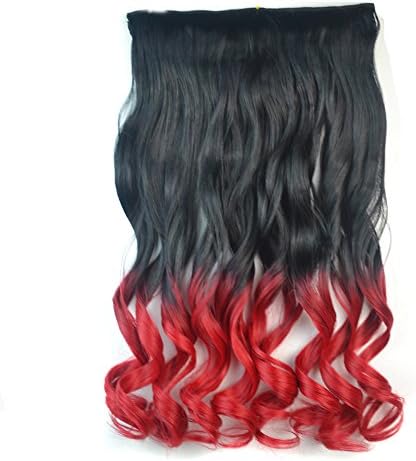 Stepupgirl 20 Inch Black to Bright Red Ombre Color Curly Full Head Synthetic Clip in Hair Extension with Souvenir Card