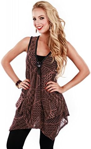 Women's Sleevless Pullover Crochet Tunic Vest with Trapeze Hem Plus Size (3X, Deep Mocha)