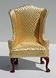 Dollhouse Miniature Upholstered Wing Chair in Gold Geometric Damask
