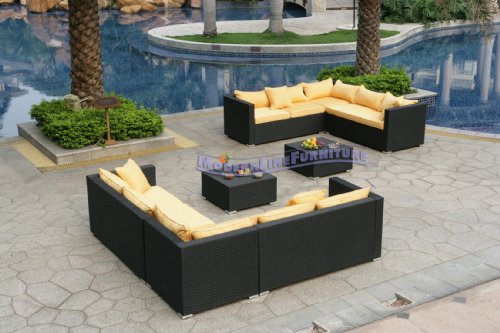 Modern Furniture All-Weather Collection: 2 Yellow Sectional Sofas and 2 Coffee Tables