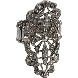 Edwardian Filigree Ring with Crystals in Hematite fits size 7 to 10