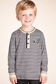 Pure Cotton Grandad Collar Striped T Shirt