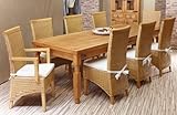 Esstisch 200cm Mexico mit 8 Rattan Stühlen massiv Pinie