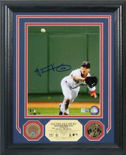 Jacoby Ellsbury Framed Autographed/Hand Signed Boston Red Sox 8x10 Photomint with Gold and Infield D
