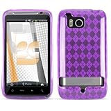 Purple Argyle TPU Case Cover Skin for HTC ThunderBolt