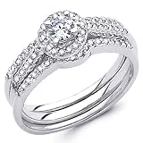 14K White Gold Round-cut Diamond Wedding Engagement Ring Band with Side Stones 3 Pieces Bridal Sets (0.56 CTW., G-H Color, SI1-2 Clarity) - size 4.5