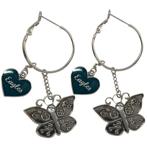 Philadelphia Eagles Youth Girls Silvertone Heart Butterfly Earrings