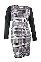 Acrylic Long Sleeves Sweater Knee Length Houndstooth Print Plaid Print  Dress