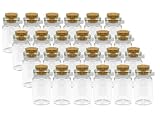 Package of 24 Small Mini Glass Jars with Cork Stoppers - Size: 1-1/2" Tall X 3/4 Inches Diameter