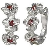 Daisy Chain Garnet Cubic Zirconia Platinum Overlay Sterling Silver Hoop Earrings