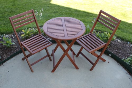Outdoor Interiors Acacia 3 Piece Round Bistro Outdoor Furniture Set - includes cushions