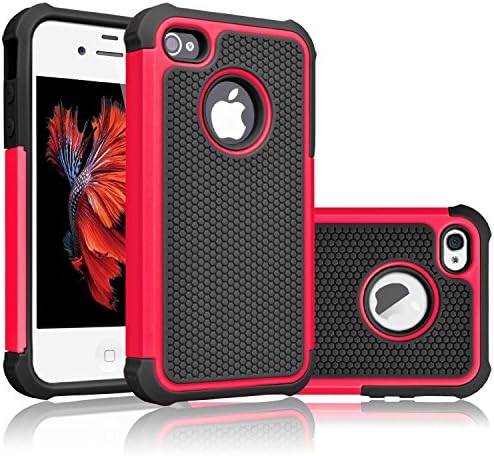 iPhone 5 Case, iPhone 5S Case, JIT Shop® [2in1] Hard Plastic Outer &amp; Rubber Silicone Inner Cases For iPhone 5/5S (4.0Inch) -- [2in1] PC + Silicone Hybrid Series [Red+Black]