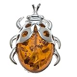 Certified Genuine Honey Amber and Sterling Silver Ladybug Pin