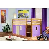 Lit sur�lev� d'enfant bois de pin massif verni en couleur naturelle - violet/beige - SHB/10/1035