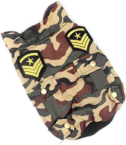 ESINGYO Pet Puppy Apparel Small Dog Cat Clothes Camo Military Uniform Trench Jacket Coat Water-resistant Army Green L
