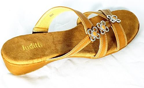 Judith Metal Stone Flower Sandle Padded Foot Bed 1" Heel Non-Slip Sole