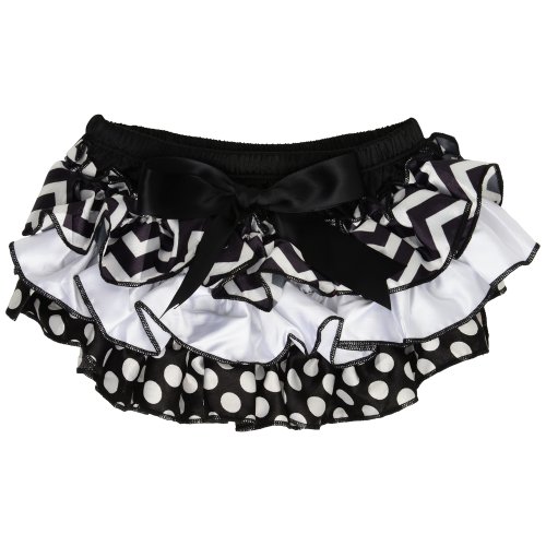 juDanzy Satin baby ruffle bloomers Diaper Covers in a Variety of colors & sizes (0-6 Months, Black & White)