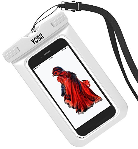 Waterproof Case YOSH Universal Snow Proof Pouch Dry Bag for Apple iPhone 7, 6 plus, 6s plus, 5s, Samsung Galaxy S7 Edge, S6 Edge, S5, S4, Note 4 for Cellphone up to 6 inches (White)
