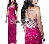 Sexy Hot Pink Strapless Sequins Cocktail Ball Evening Prom Party Long Formal Gown Women Dress