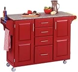 Large Red Finish Cart with Salt & Pepper Granite Top