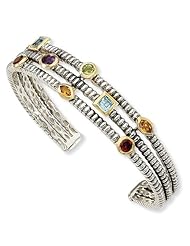 Sterling Silver w/14k 1.74tw Gemstone Cuff Bracelet