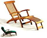 Review Jati  / Grade A Teak Steamer Chair With Teak Oil Finish and Green Cushion
