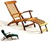 Grade A Teak Steamer Chair With Teak Oil Finish and Green Cushion