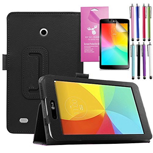 LG G Pad 7.0 Case, EpicGadget(TM) Premium Folding Folio Smart PU Leather Case For G Pad 7.0/G pad F 7.0 (V400/V410/VK410/UK410/LK430) with Built in Stand and Auto Sleep/Wake Feature +Film+Pen (Black)