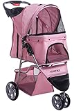 Merax Pink Pet Stroller Dog Cat Folding Travel Carrier Three Wheels (Light Pink)