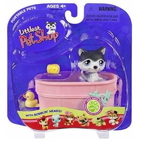 Littlest Pet Shop Portable Pets Husky Dog with Bathtub