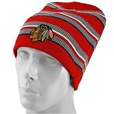 Reebok Chicago Blackhawks Gray Striped Team Colors Reversible Knit Beanie
