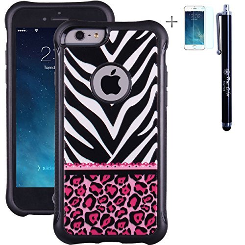 iPhone 6 6s Case, True Color® Hot Pink Leopard & Lace on Zebra Emboss Printed Impact Resistant TPU Anti-slip Grip Snap-On Soft Rugged Cover for iPhone 6/6s (4.7