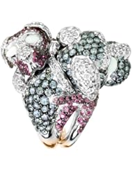 Samuel B. Soho Boutique 18K White Gold Diamond Blue & Pink Sapphire White Agate Dog Ring, Size, 7.5., 9.27 Tcw.