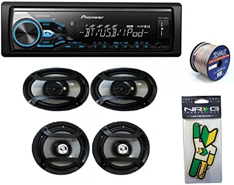 Pioneer MXT-X3869BT Digital Media Receiver + TS-165P 6.5 inch 2 Way Speakers and TS-695P 6 x 9 Inch 3-Way Speakers Plus Free Motorola S305 Headphones