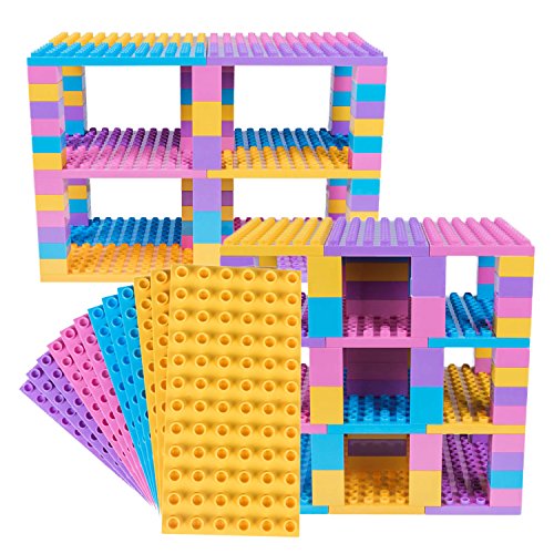 Premium Big Briks Pastel Colors DUPLO Compatible Baseplate Tower Construction Set - 96 Pack Bundle - DUPLO Compatible - Large Pegs