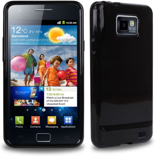 CNL HIGH GLOSS BLACK HYDRO GEL CASE WITH TIGERBOX SCREEN PROTECTOR FOR SAMSUNG GALAXY S2 / SII i9100 MOBILE PHONE