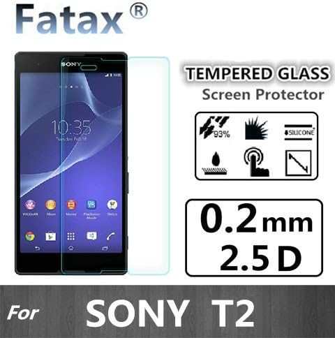 Fatax Ultra-thin 0.2mm 2.5D Tempered Glass Screen Protector for Sony Xperia T2 with 9H Hardness/Perfect Anti-scratch/Shatterproof/Fingerprint & water & oil resistant (Sony Xperia T2)