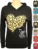 New Ladies Hooded Leopard Heart Animal Print Top Womens Hoody Long Sleeve Hoodie Sizes 8 / 10 , 12 / 14