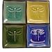 4 pc Dragonfly Plate Set Crackled Porcelain