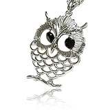 Silvertone Bubble Owl Pendant Long Necklace Fashion Jewelry