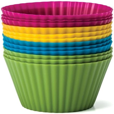 Kitchen Saver Silicone Baking Cups in 4 Vibrant Colors, Set of 12, Reusable Cupcake Liners