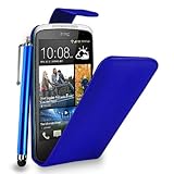 HTC Desire 500 - Premium-Leder-Geldbörse Flip Hülle Tasche + Touch Pen Stylus + Display Schutzfolie & Poliertuch (Flip Blue)