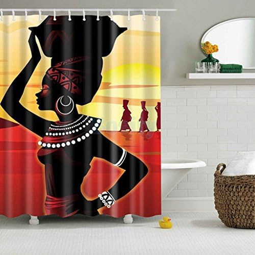 African Woman Shower Curtain Sheer Bathroom Waterproof Panel w/ 12 Hooks