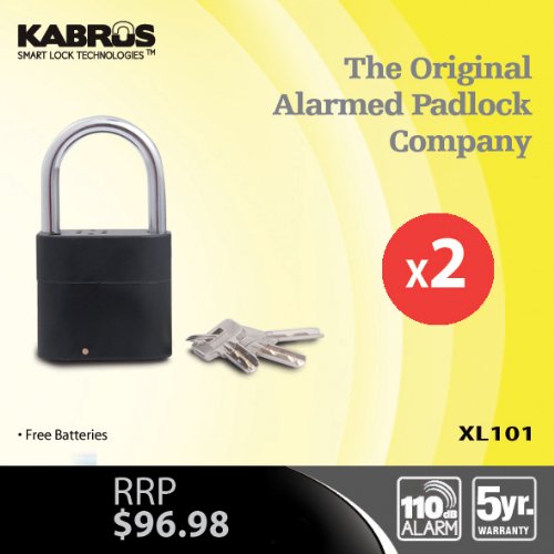 2 kabrus XL101 Alarm Small Padlock, Motion Sensor Lock, Mini Lock for Home Security, Garden Security, Garage Lock