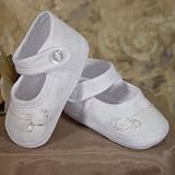 Baby Girls White Rosette Ribbon Braid Cotton Christening Shoes 0-4